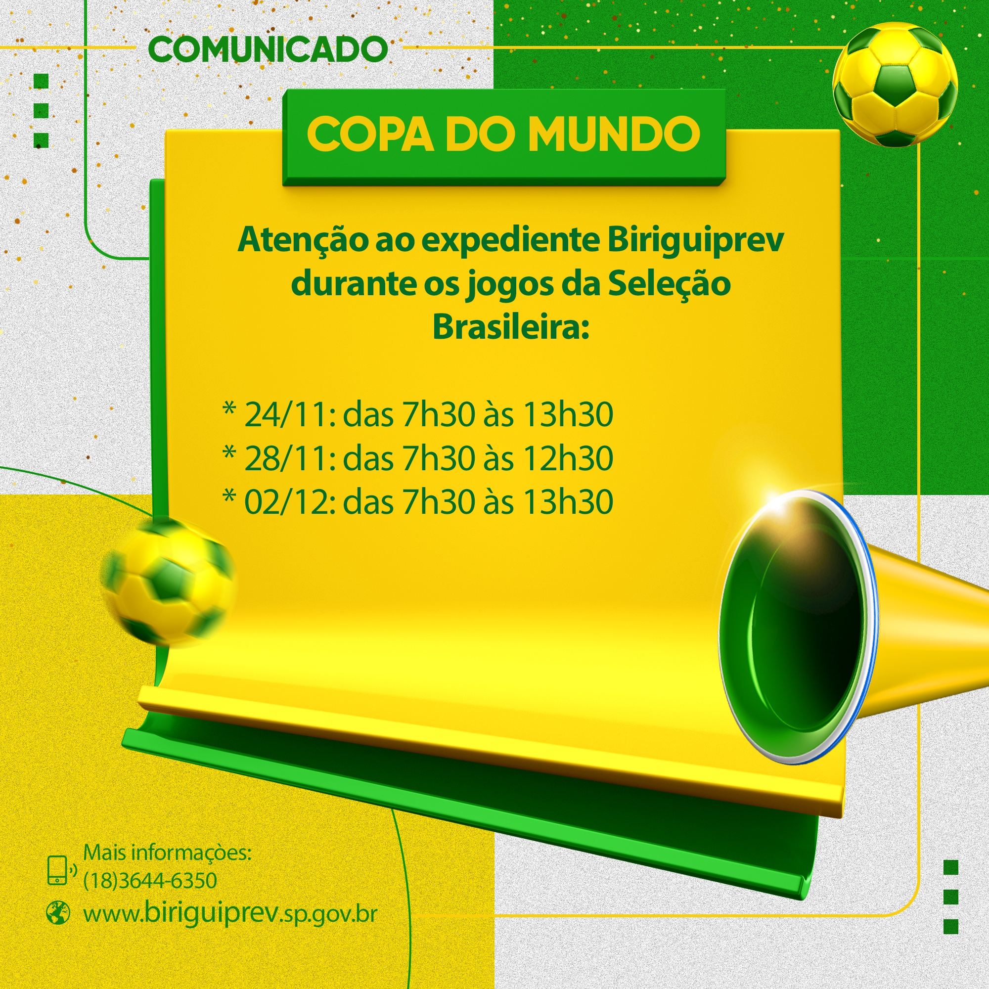 expediente biriguiprev durante jogos seleção brasileira